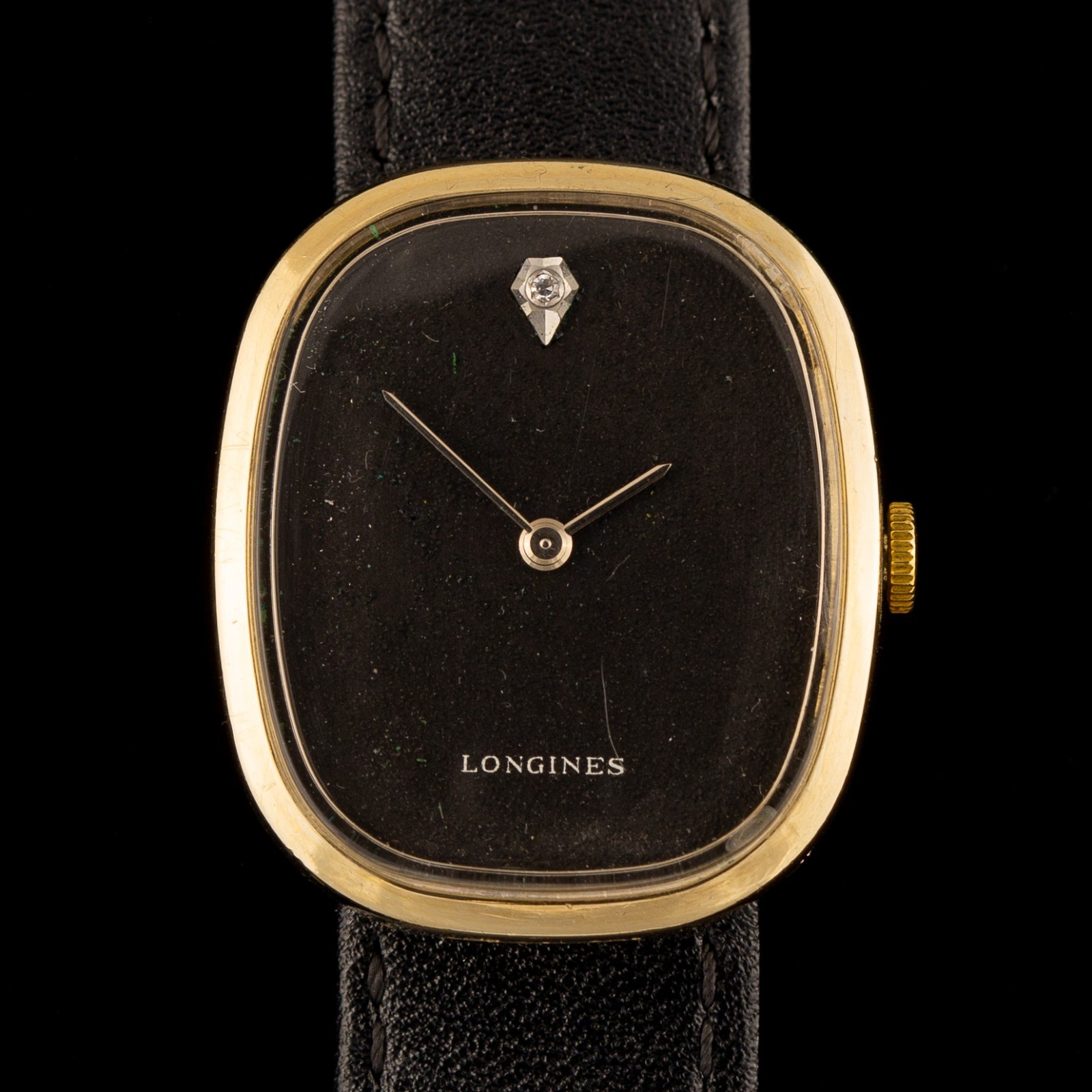 Vintage 1970 Longines Ref 3066 10K Gold Filled Black Diamond Dial Caliber 528