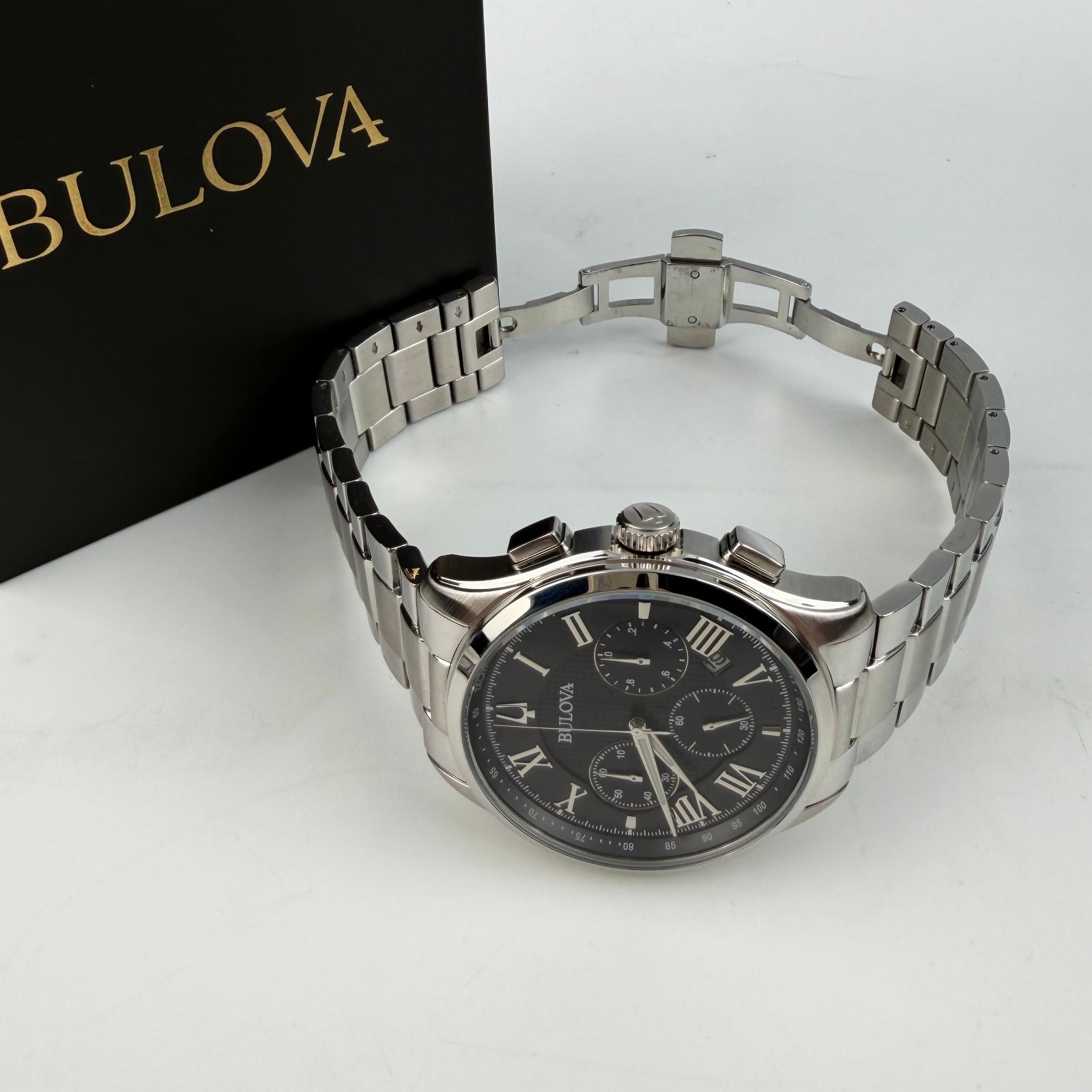 New Bulova Men’s Wilton Chronograph Quartz Watch Black Dial 96B288 46.5 mm