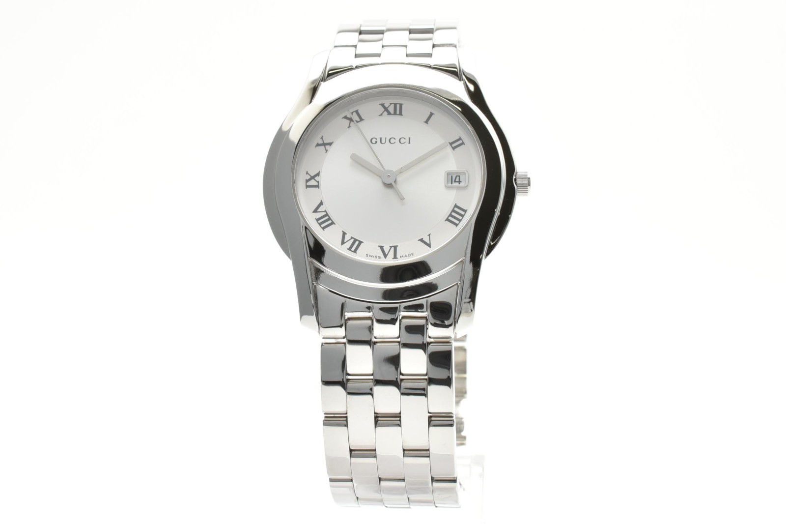 GUCCI 5500M G-Class Quartz Men’s Watch 35mm Vintage Silver Dial Date Swiss