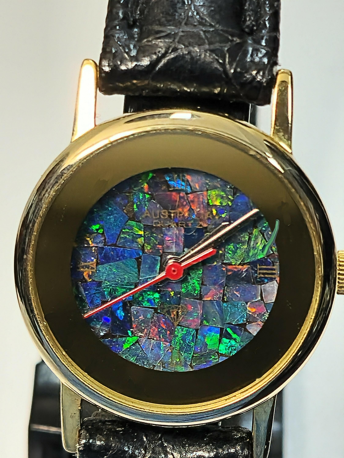 54181.0 – “Australia” Opal Watch with Natural Australian Opal Gold rim with no