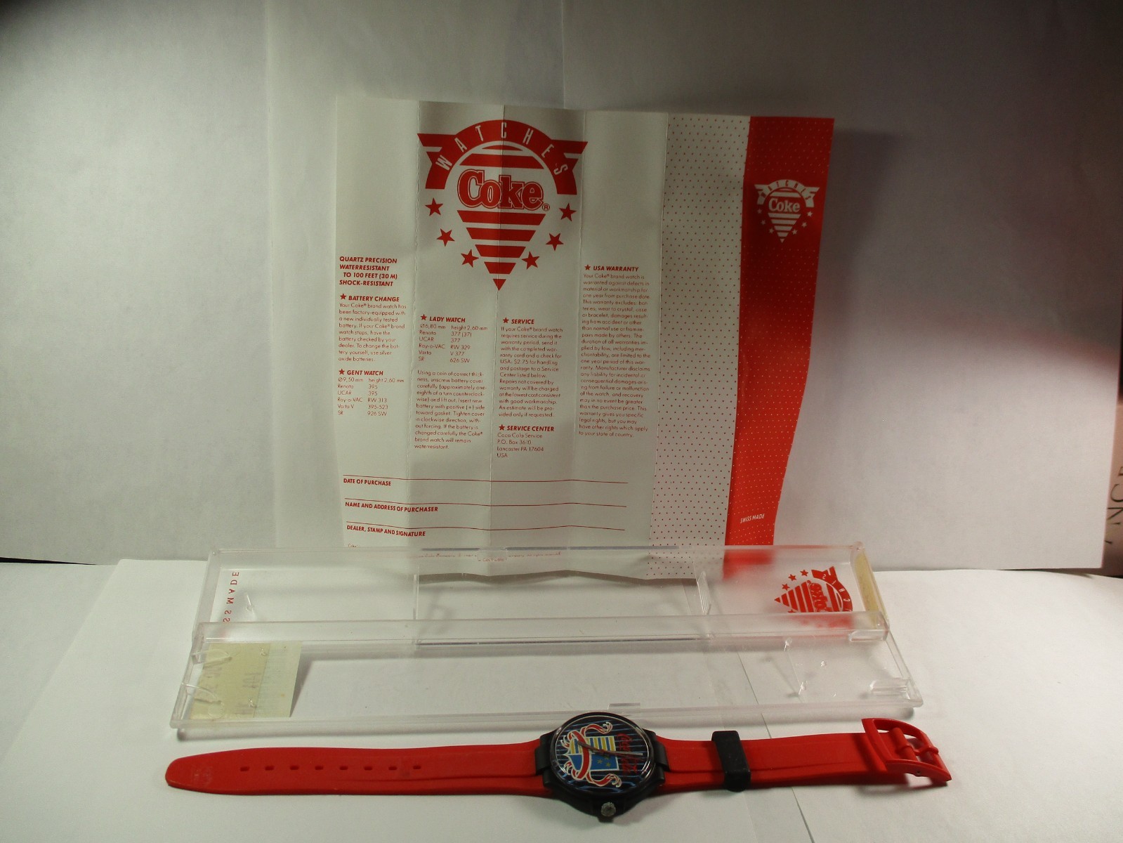 Vintage 1987 Coca-Cola Shield Coke Swiss Made Watch Rare in Original Box