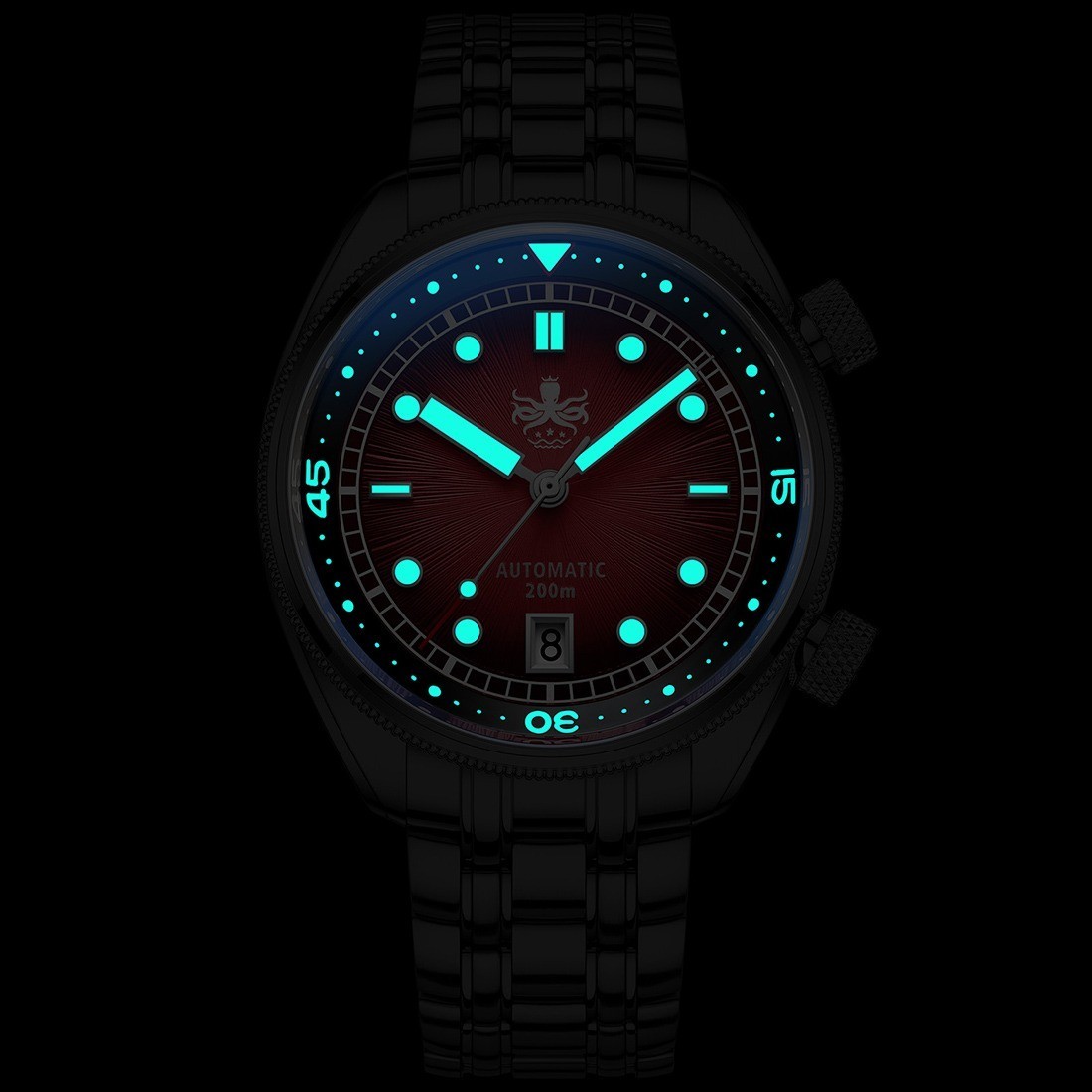 Phoibos EAGLE RAY 200M Steel Automatic Black Sunray Data Diver Men’s Watch