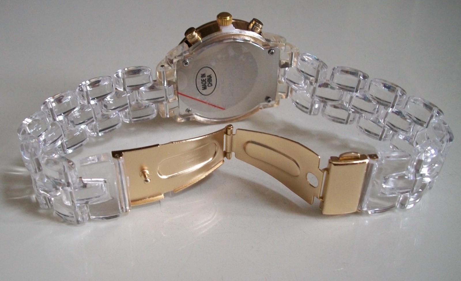 Women’s Fashion Clear & Gold Finish Boyfriend Geneva Casual Wrist Watch