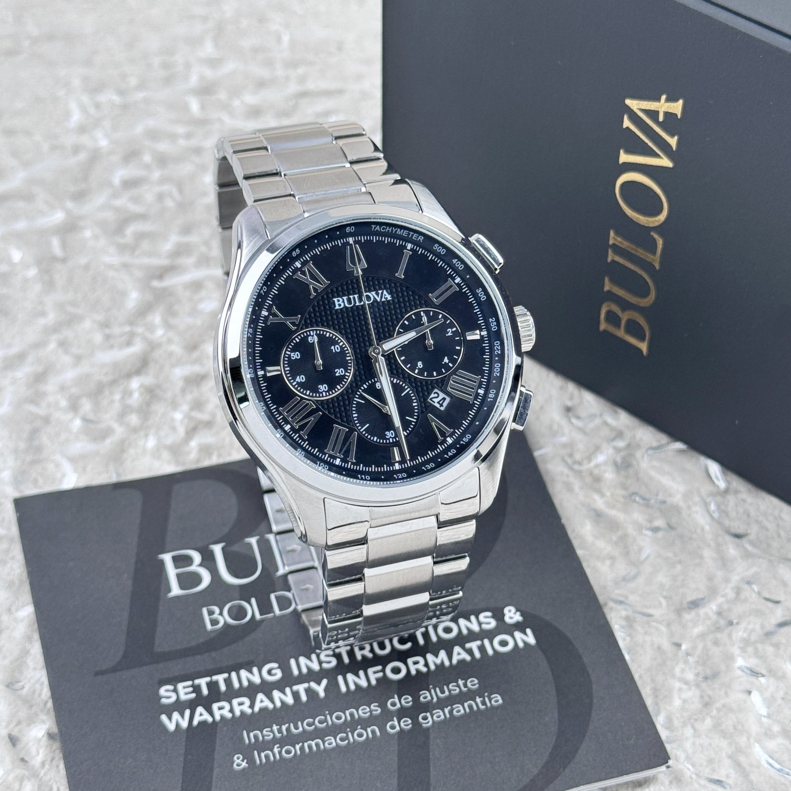 Bulova Men’s Classic Wilton Black Dial Stainless Steel Chronograph Watch 96B288