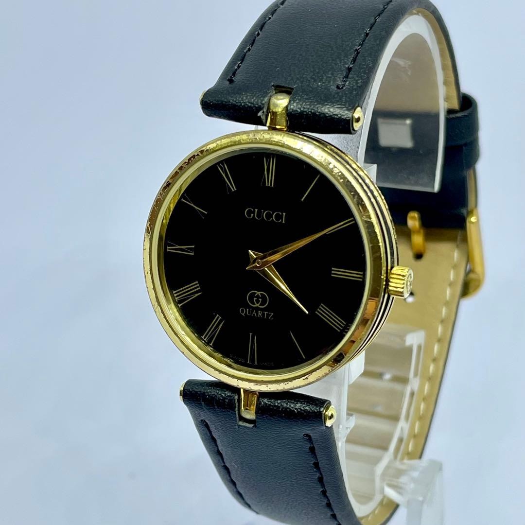 38 GUCCI Sherry Line Watch, Working, Black Dial, Gold