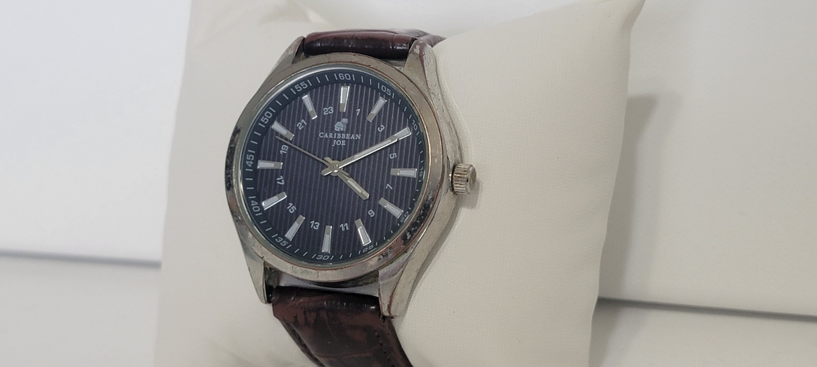 Caribbean Joe Men’s Watch CJ7036SL Blue Dial Brown Leather 41mm NEW BATTERY