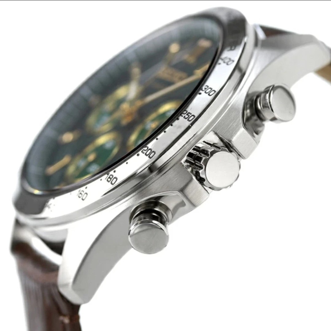 SEIKO Spirit SBTR017 Green Chronograph Quartz Leather band Men Watch New in Box