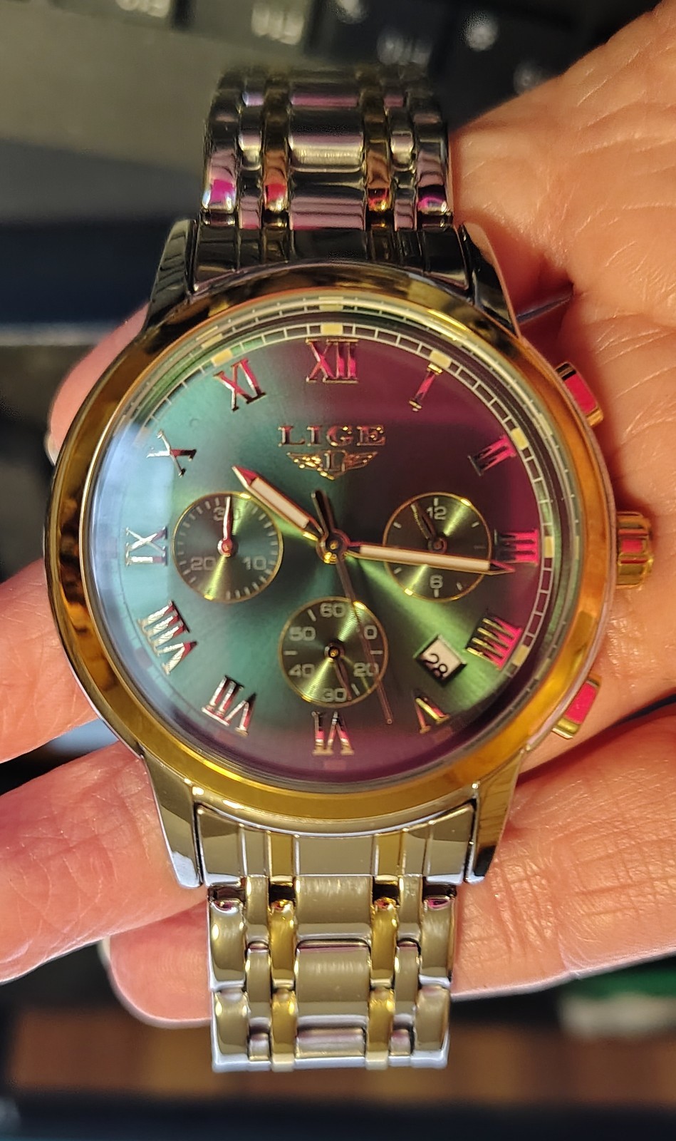 LIGE Dream 1853 All Stainless Steel Quartz Water Resistant Green Face