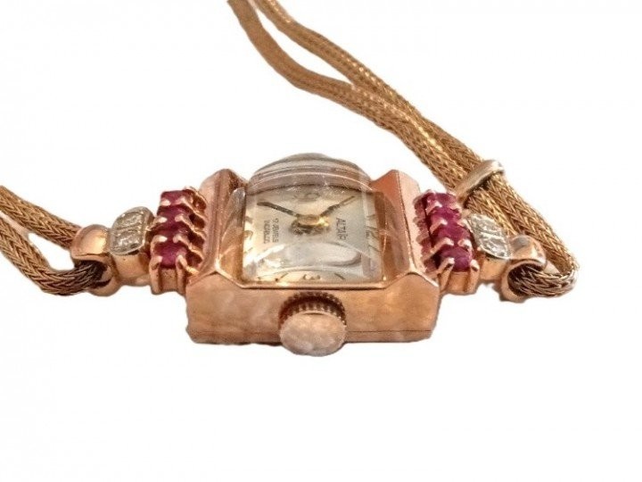Antique Altair Hamilton 14 KT Rose Gold Ruby Diamond Ladies Wristwatch C 1930’s