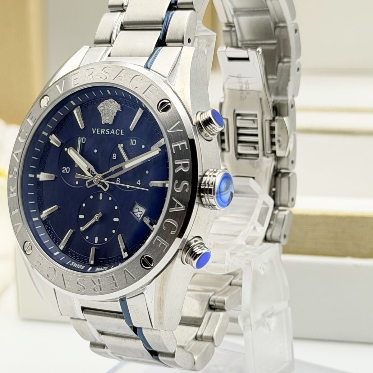 [B1Y] Versace V-Chrono Chronograph Blue Dial Quartz Watch VEHB00519 [c3p]