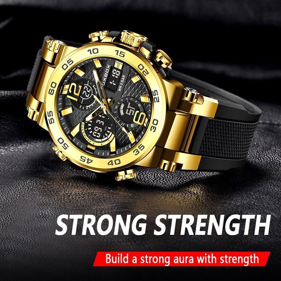 Luxury Mens Watch Quartz Diver Sport Digital Analog 5ATM Waterproof Wristwatch