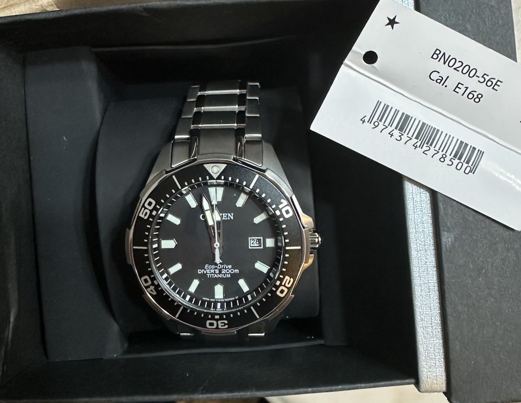 New Citizen Eco-Drive Super Titanium Black Dial Diver Watch BN0200-56E