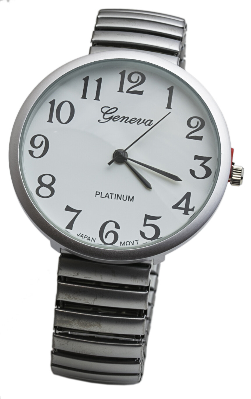 Fashion Watch Wholesale Geneva Super Large Stretch Watch Numbered Brushed Silver