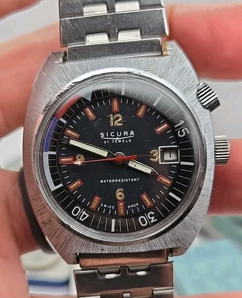 Rare Sicura Mens Dive Watch For Repairs 2 Rotating Inner Bezel