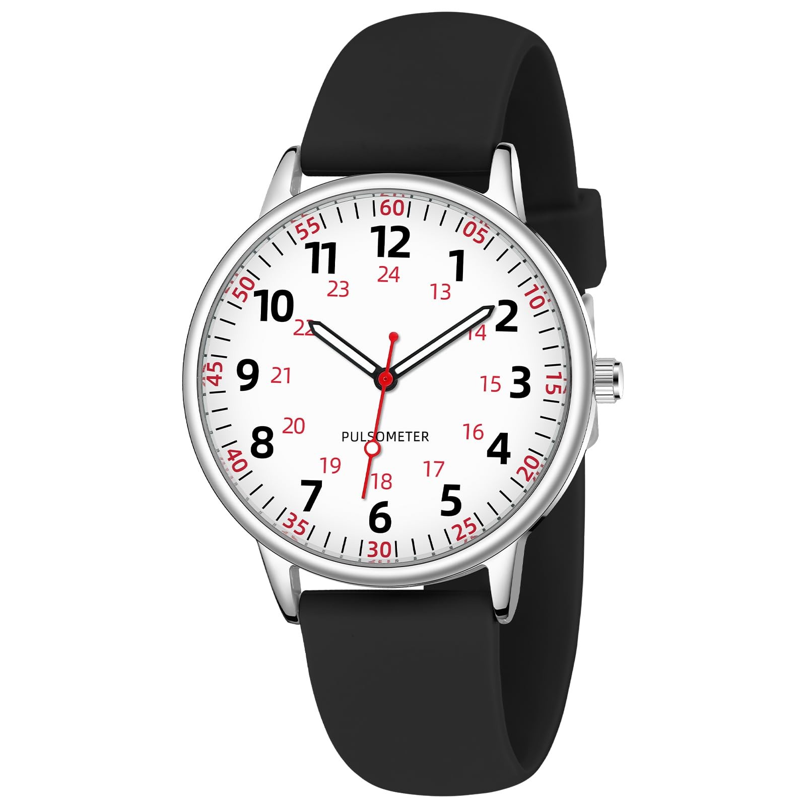 TWOPTION Nurse Watch for Women Waterproof Analog Silicone with Black