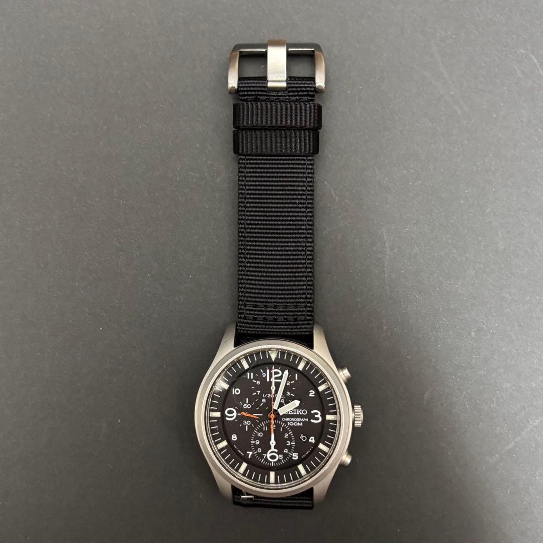 SEIKO SNDA65 7T92 Chronograph Military Black Dial 10Bar Watch Working Nylon
