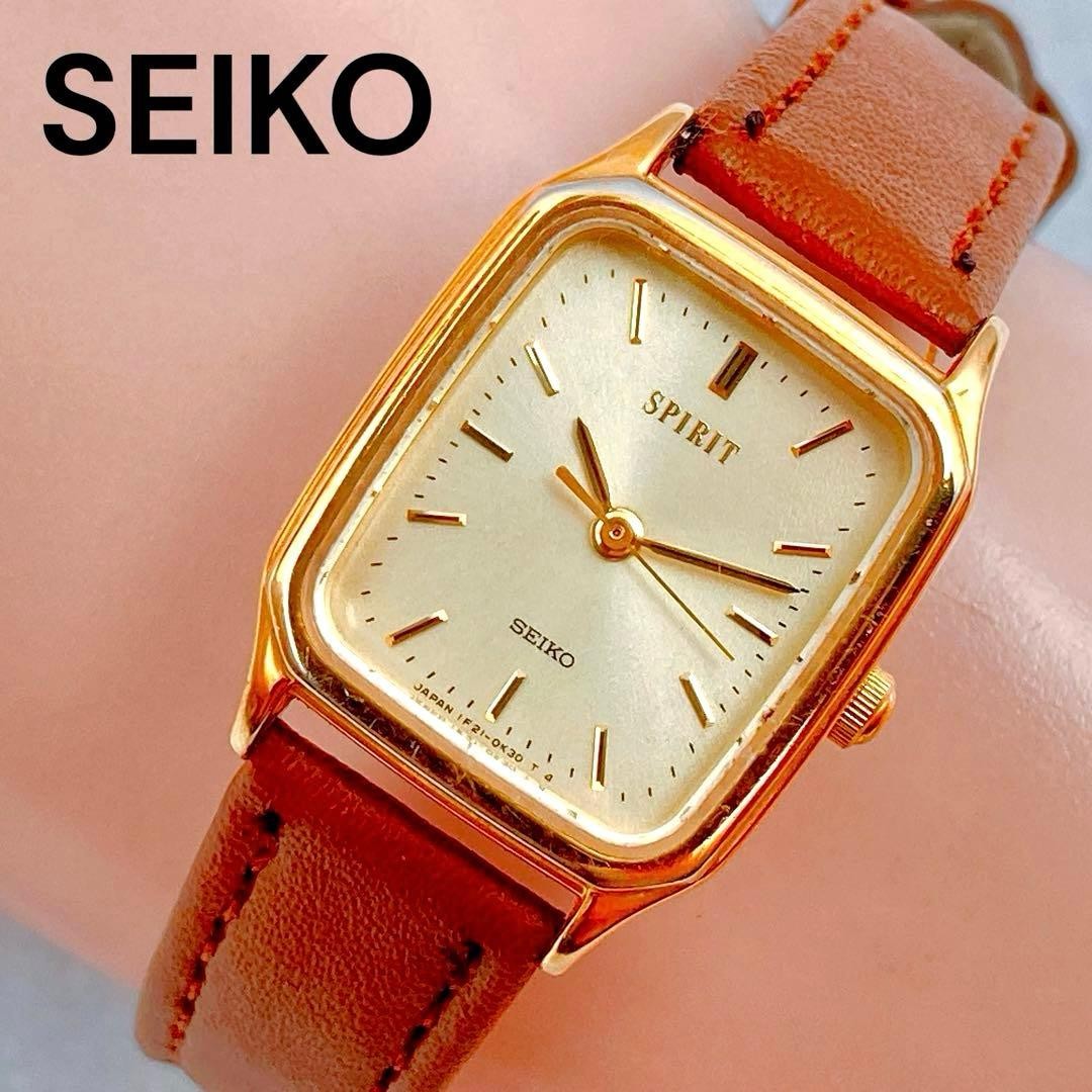 SEIKO SPIRIT 1F21-5B20 Ladies Quartz Watch Gold Rectangular 19.5mm Gold Dial