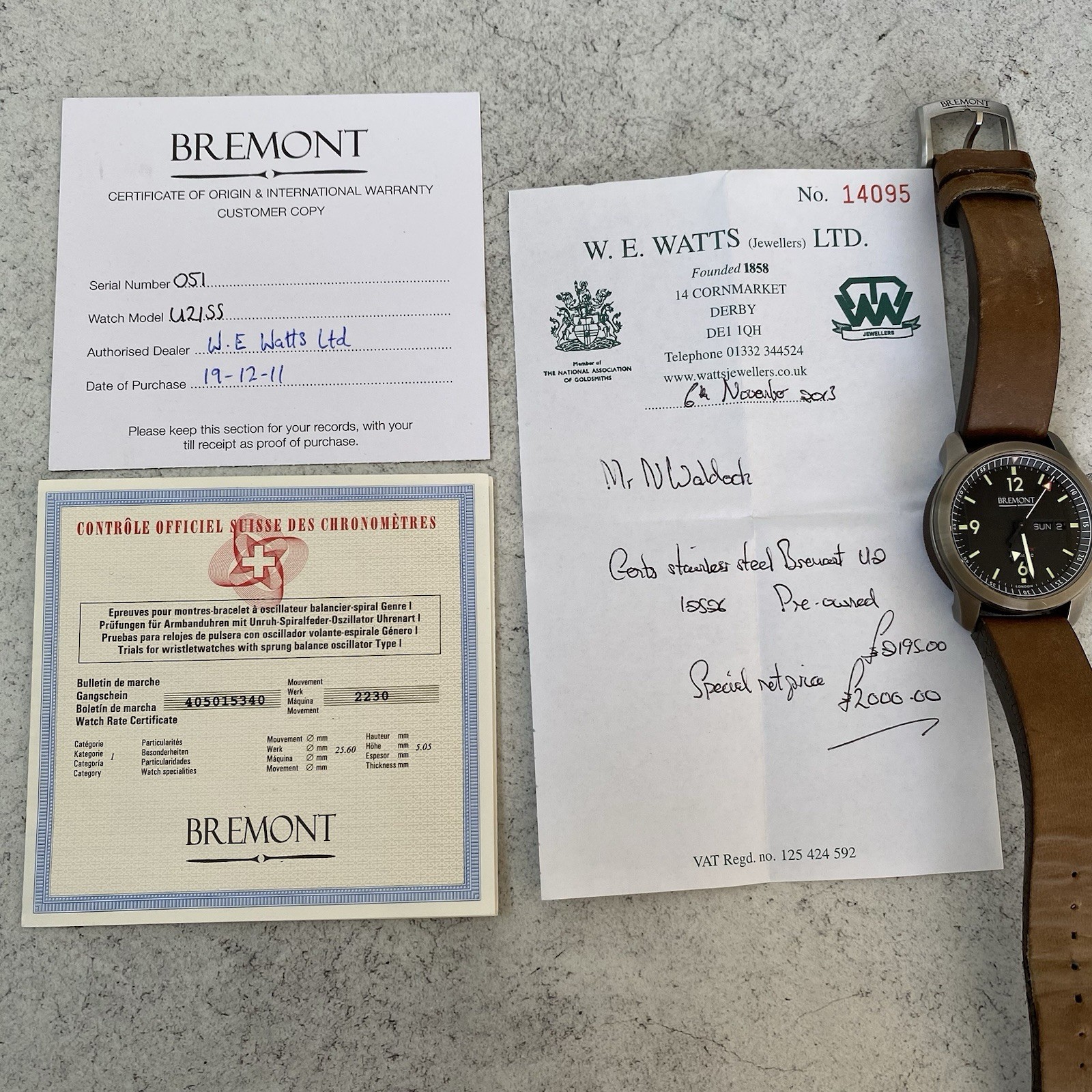 Bremont U2/SS Day/Date Automatic Quickset Martin Baker Watch – Full Set – 2011