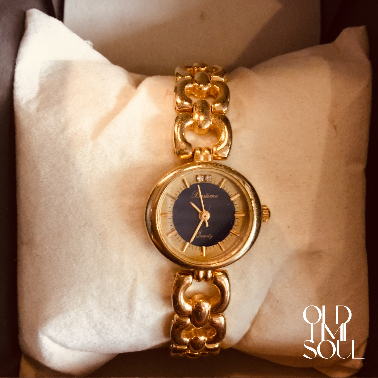 Restored Vintage Bestime Round Dial Women’s Gold Bracelet Elegant Watch ⌚