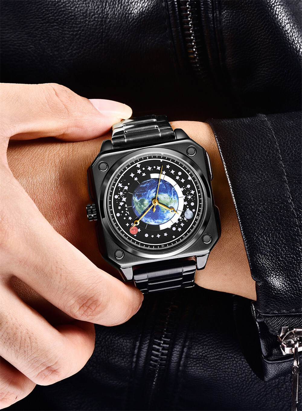 LIGE Men’s Sport Quartz Watch Stainless Steel Square Luminous Wristwatch as Gift