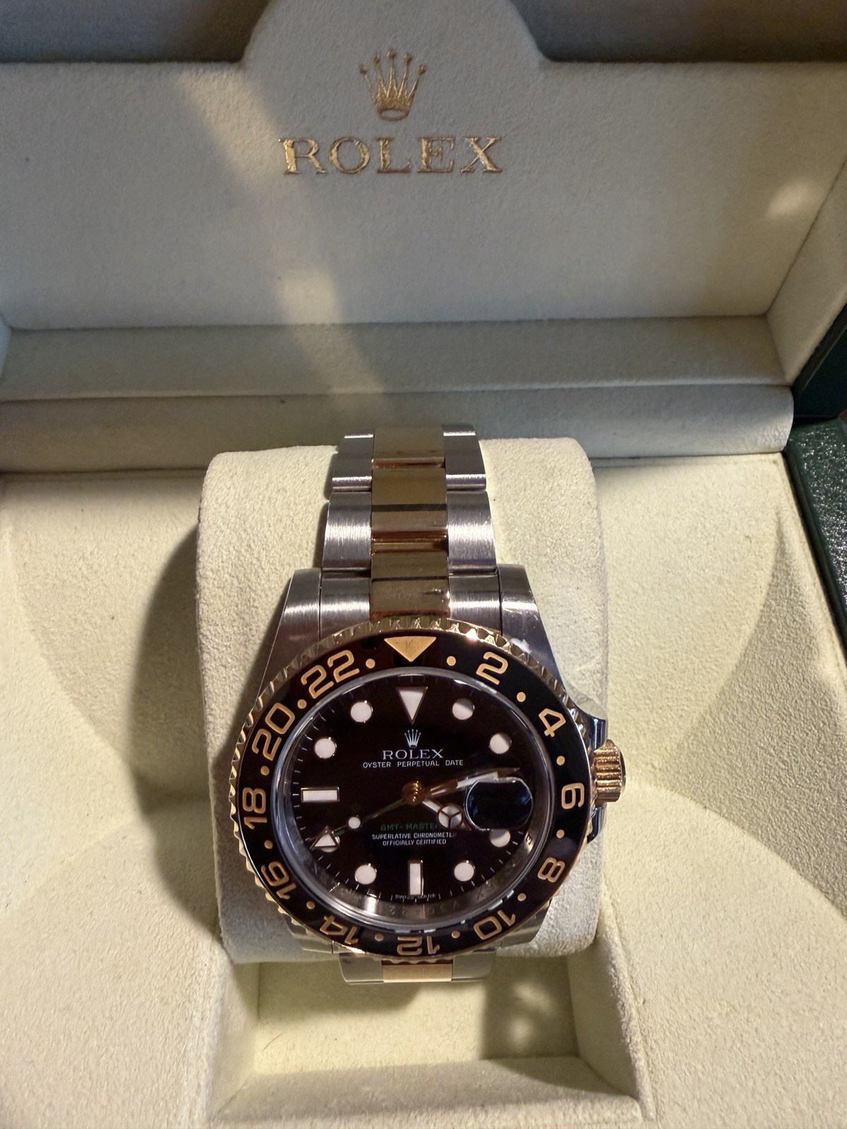 Rolex GMT-Master II Ceramic 116713LN Two Tone Yellow Gold Steel Box Papers