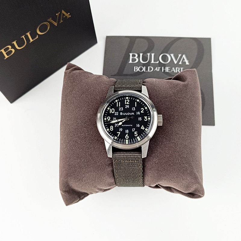 Bulova VWI Special Black Dial Green Nylon 96A259 Men Automatic Watch 39mm