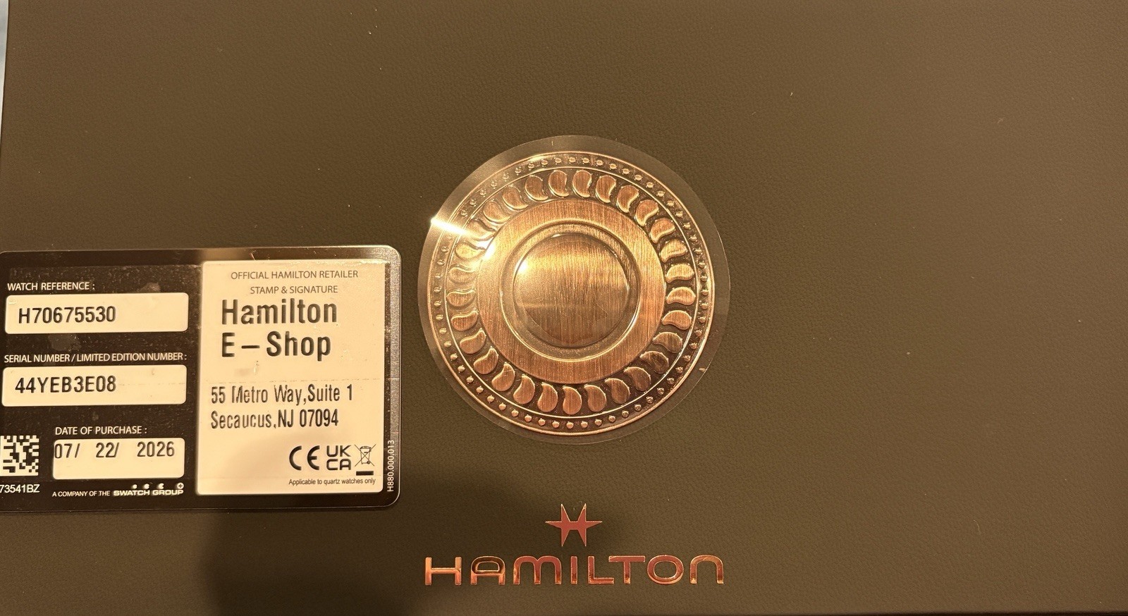 Hamilton x The Odyssey Limited Edition Bronze Case Black Dial Box Papers