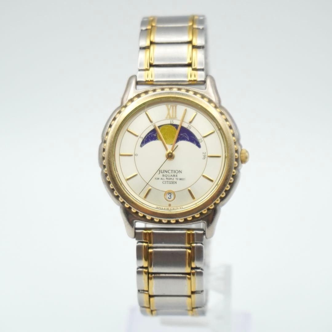 Citizen Junction 6185-K04891 Moon Phase Quartz Mens Square Watch Japan