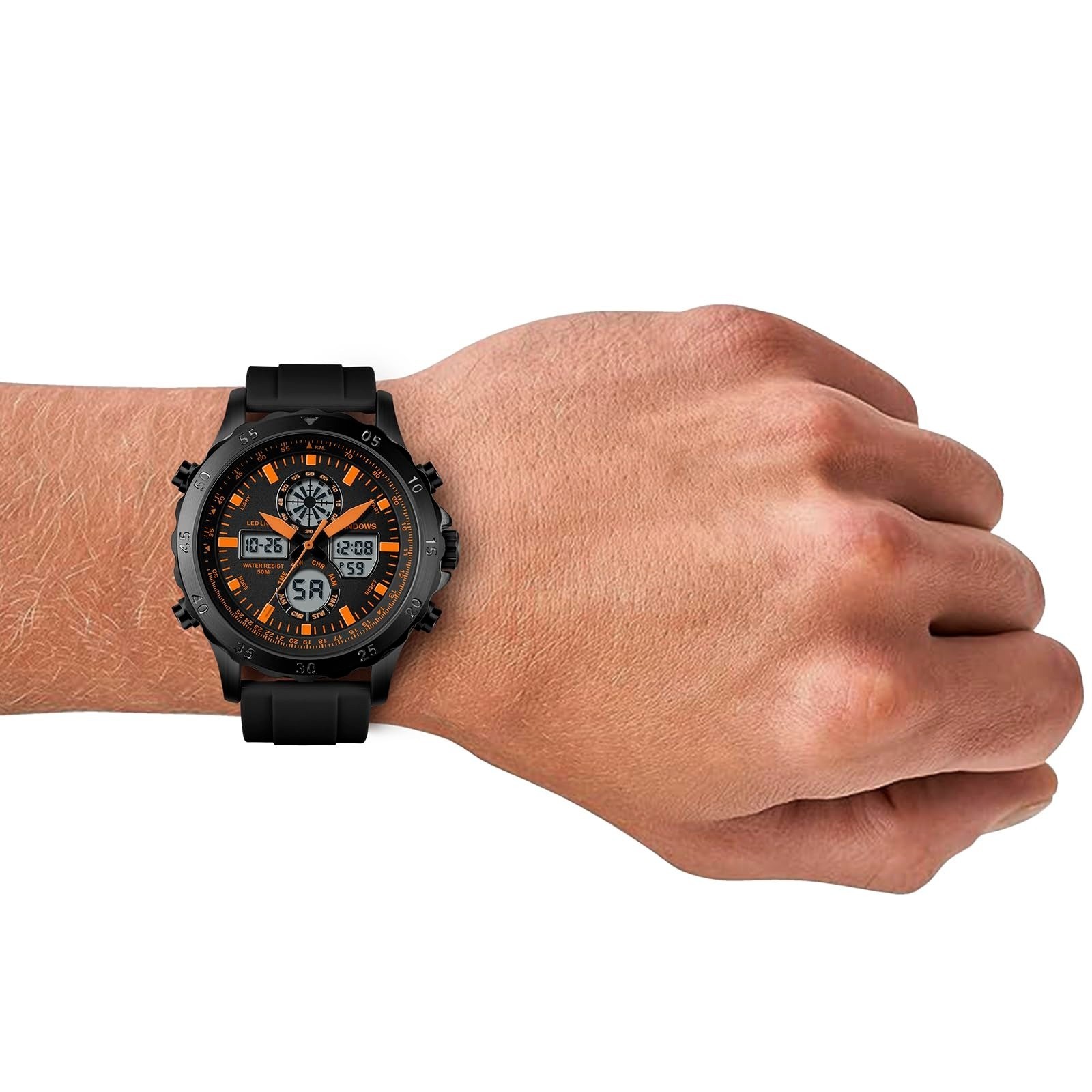 PINDOWS Men’s Waterproof Military Digital Analog Sport Watch