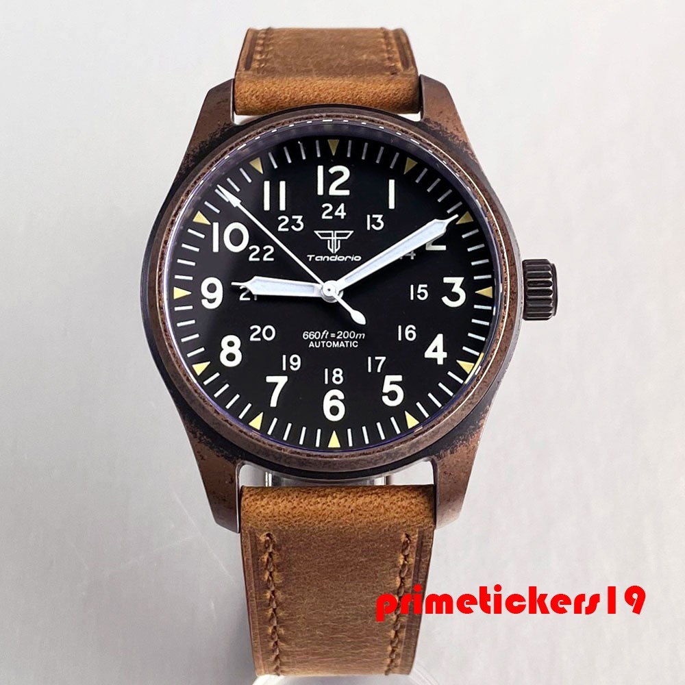 Tandorio Bronze-colored Vintage Automatic 39mm Pilot Men Dive Watch NH35/PT5000