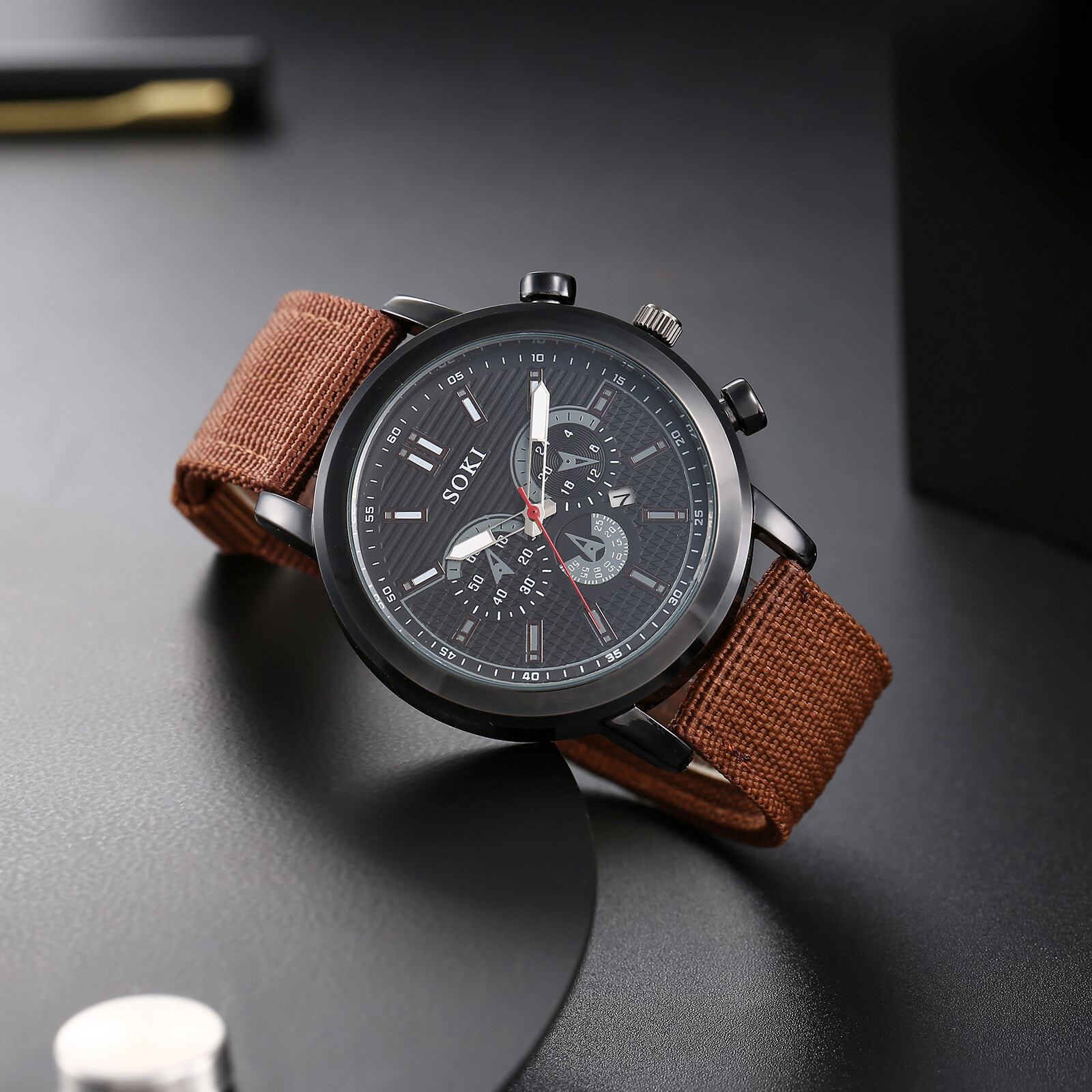 Mens Army Sports Wristwatch Round Simple Nylon Band Tactical Analog Quartz Watch