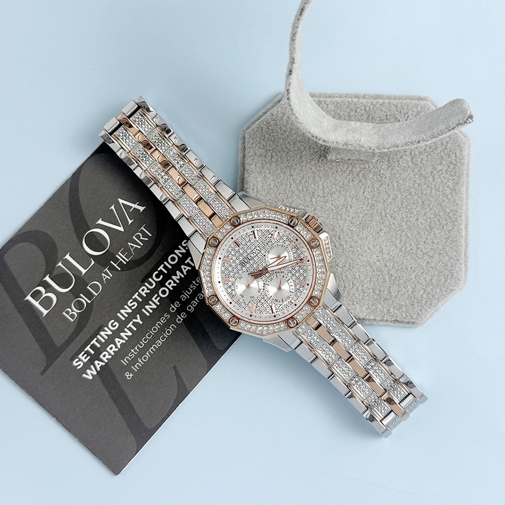 Men’s Bulova 98C133 Octava Crystal White Dial Stainless Quartz Watch 41.5mm