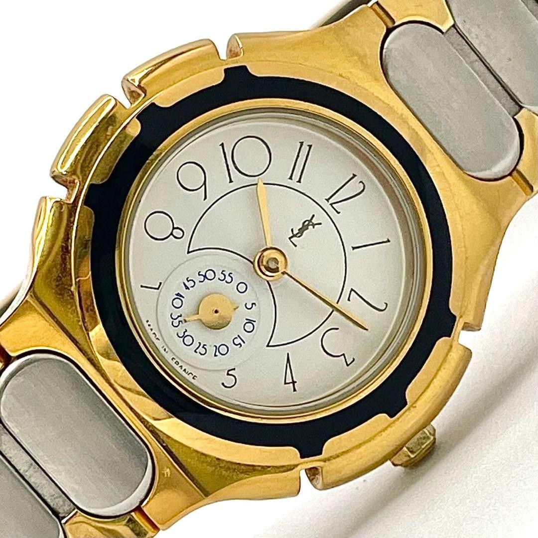 YSL Yves Saint Laurent Two-Tone Quartz Watch White Small Second Japan 073238