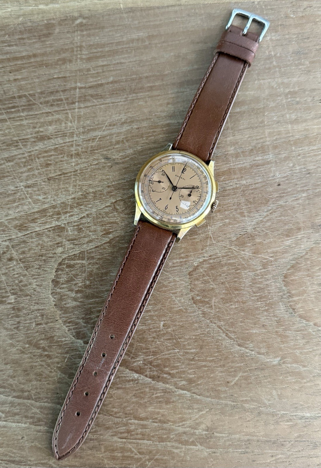 Vintage 1940s Sombol Chronograph Landeron Blue Telemeter Tachymeter Watch