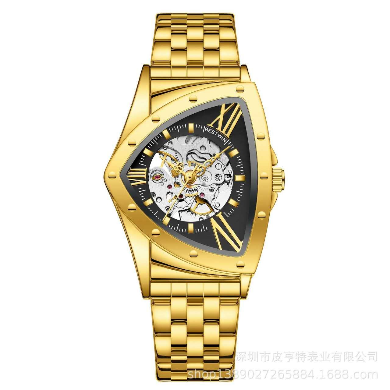 Men’s Triangular Skeleton Watch — Fully Automatic Mechanical, Water-Resi