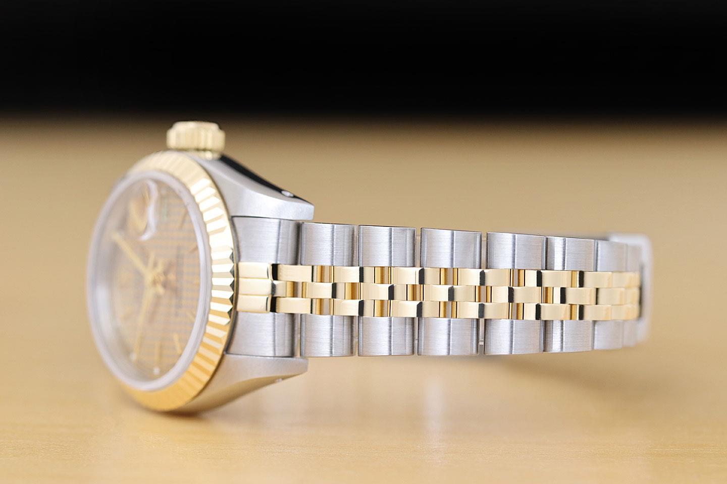 ROLEX LADIES DATEJUST 69173 HOUNDSTOOTH DIAL 18K YELLOW GOLD STEEL 2-TONE WATCH