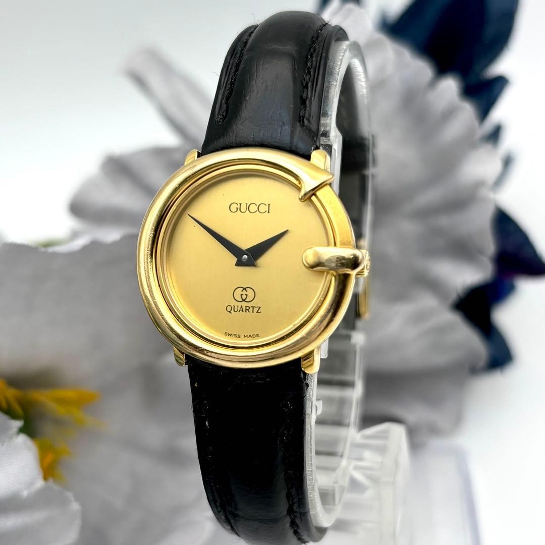 Gucci GG Logo 3600 Gold Black Quartz Wristwatch Vintage Japan 0613821