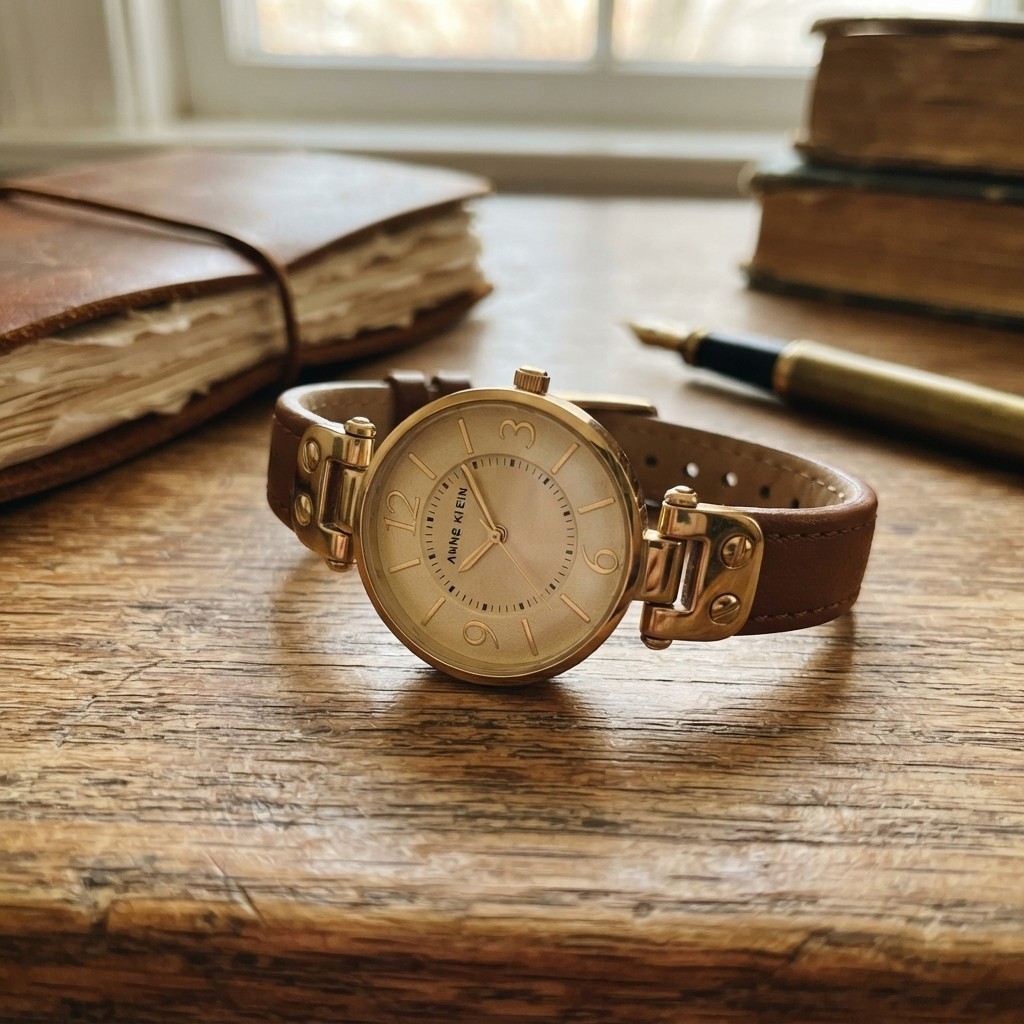 Luxury Brown Leather Strap Watch for Women – Versatile Gold-Tone Design