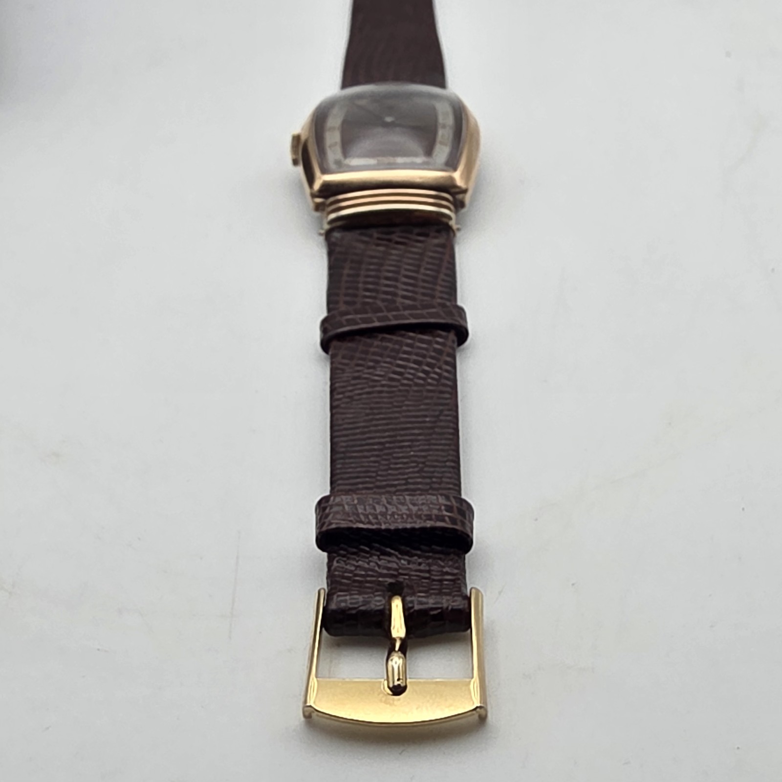 Vintage Benrus Three-Tone Tank Watch Copper Salmon Dial Hooded Lugs RUNNING