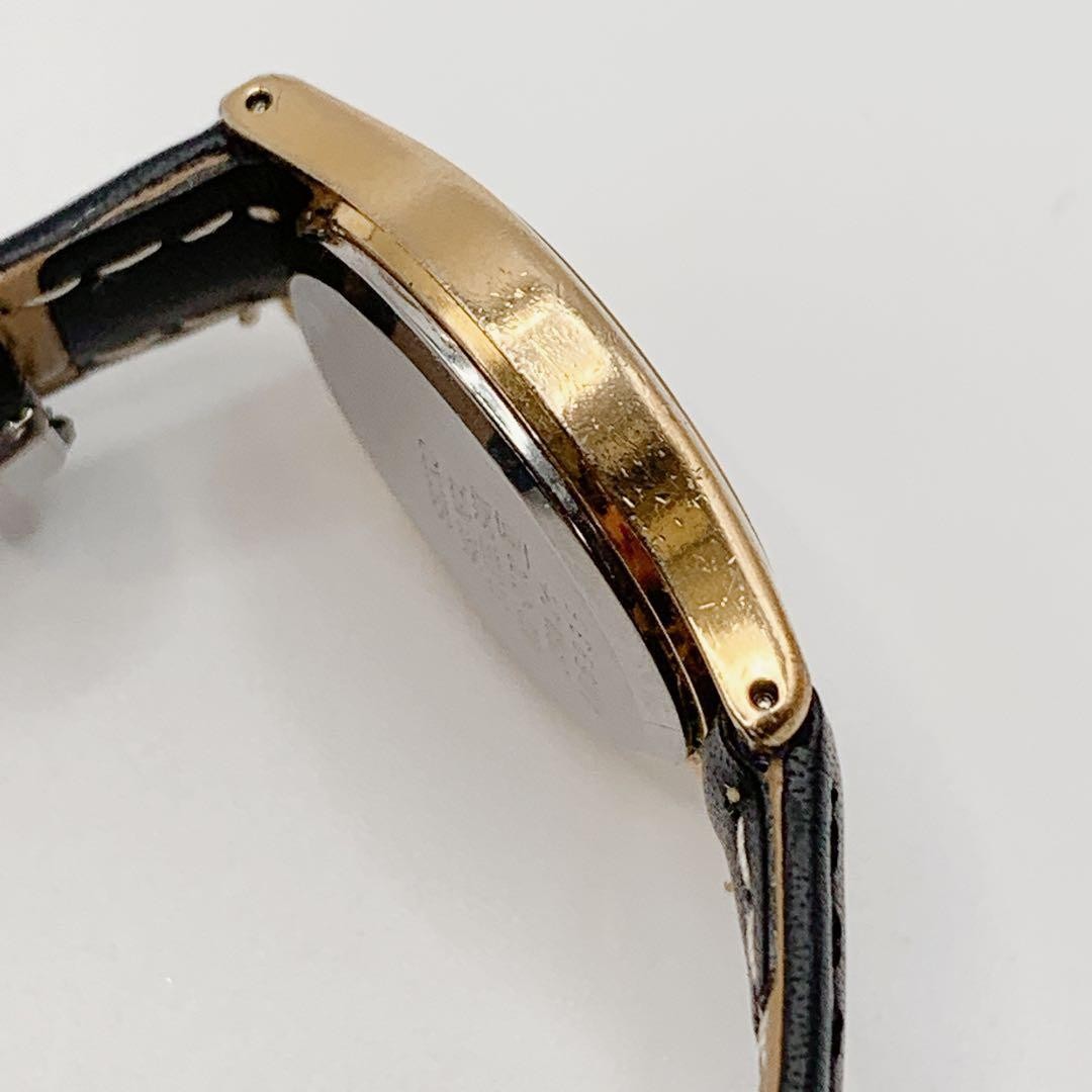 SEIKO 2C21-0170 Quartz Women’s Watch Ivory Dial Gold Case Black Strap