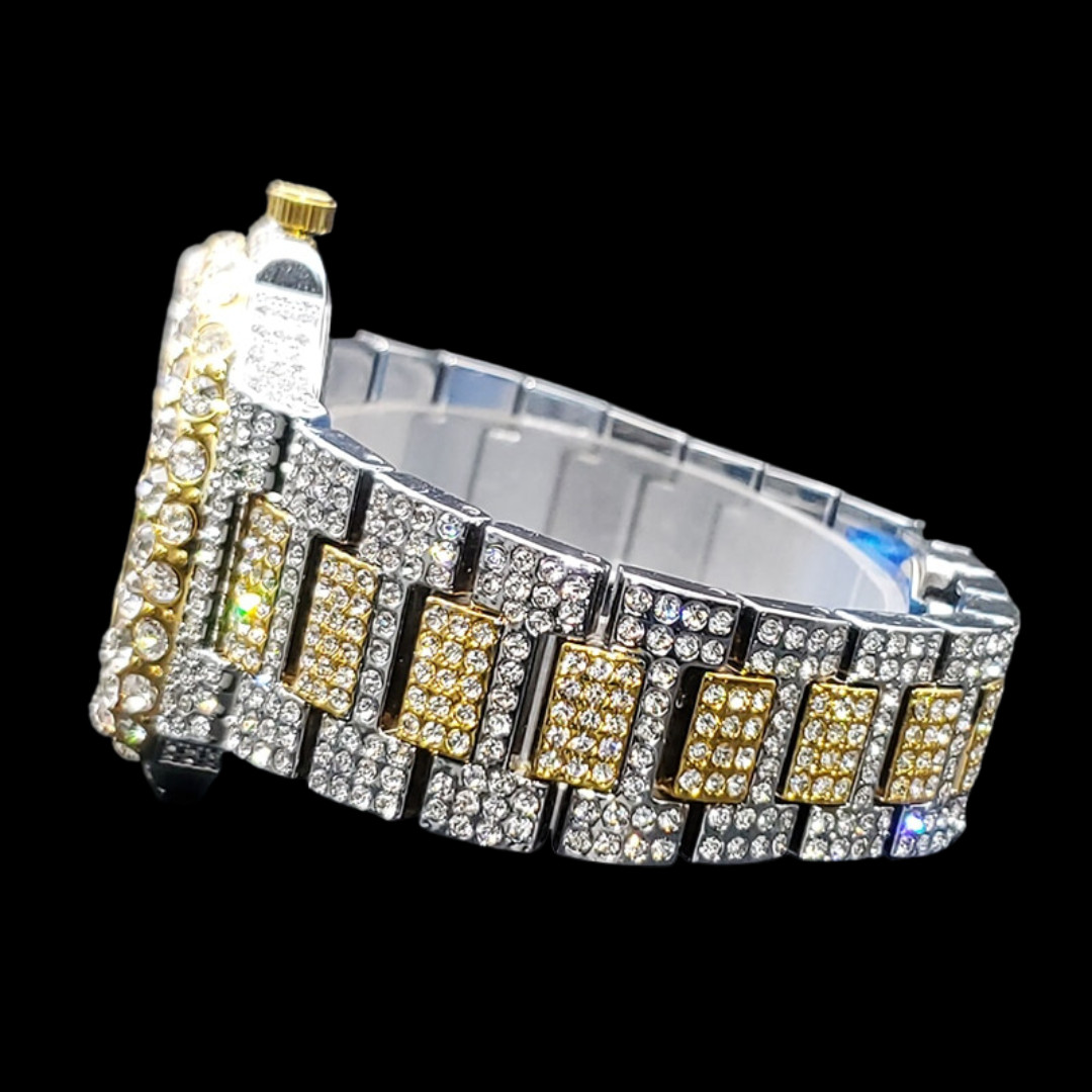 VVS Full Ice Date Special Minute Hand Iced Out Diamond Watch, Men Hip Hop Watch