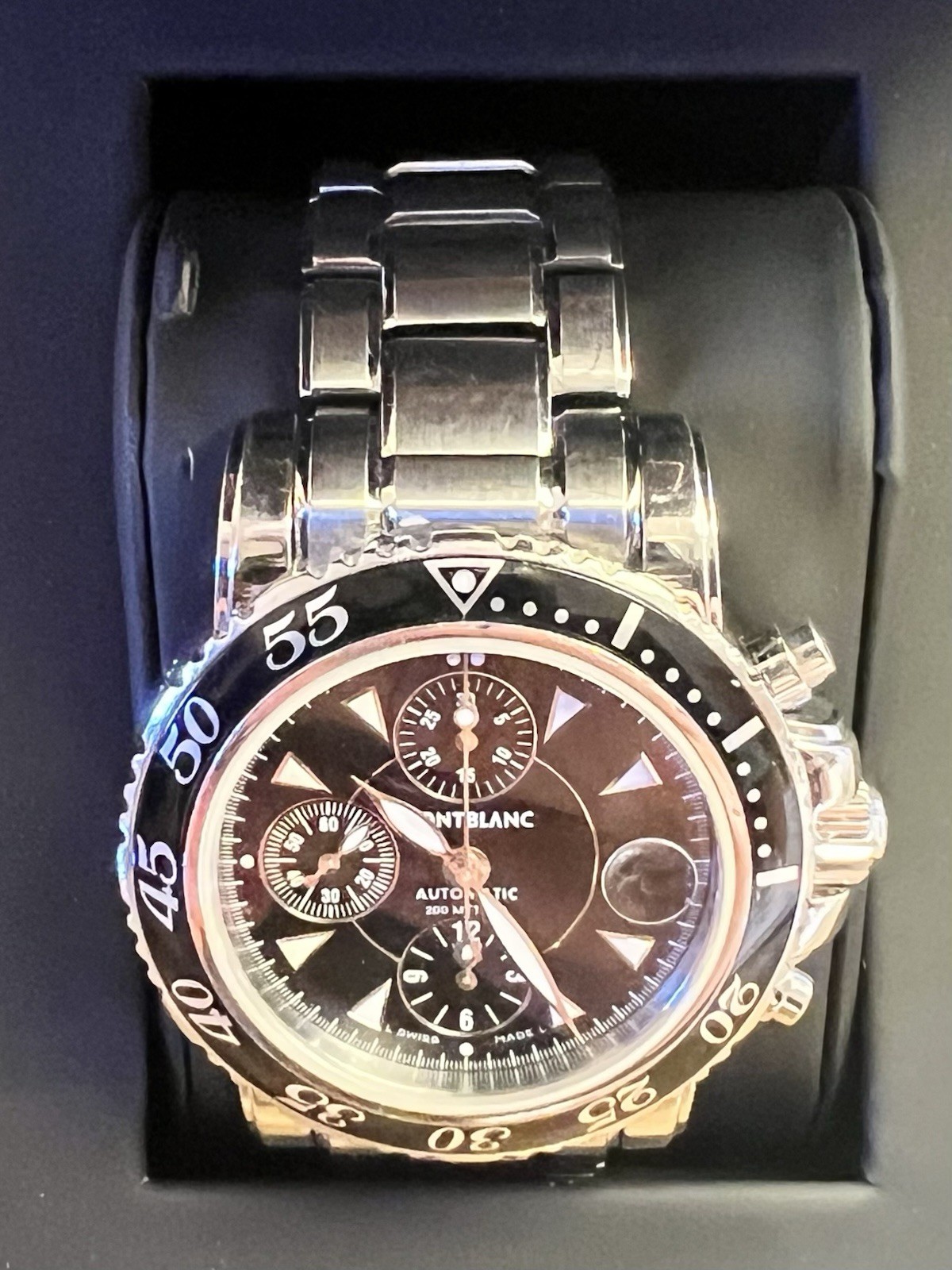 Montblanc Automatic Chronograph Diver Watch 200M Stainless Steel Black Dial
