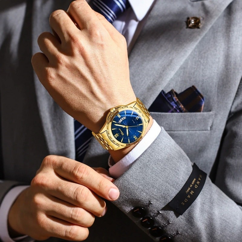 CHENXI Men’s Gold Business Day/Date Calendar Luminous Waterproof Quartz Watch