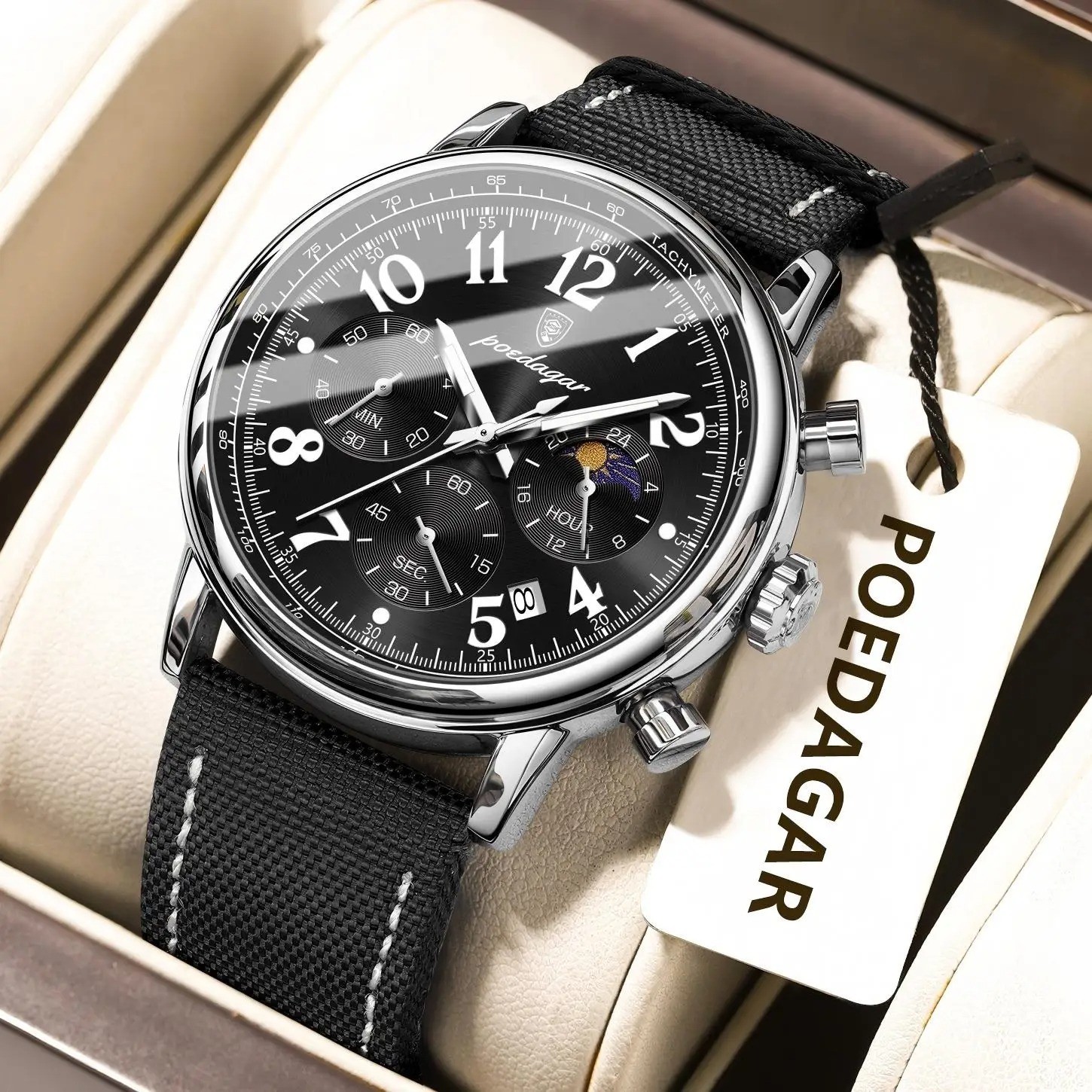POEDAGAR Luxury Sports Military Men Watch Waterproof Luminous Chronograph Nylon