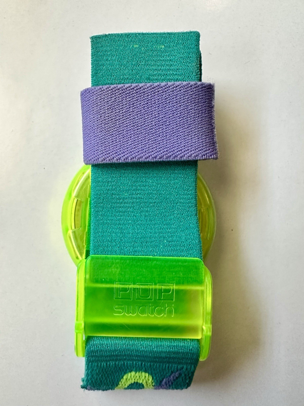 POP swatch – Swiss Made Quartz Analog Space Dial Green Plastic Case Fabric Strap
