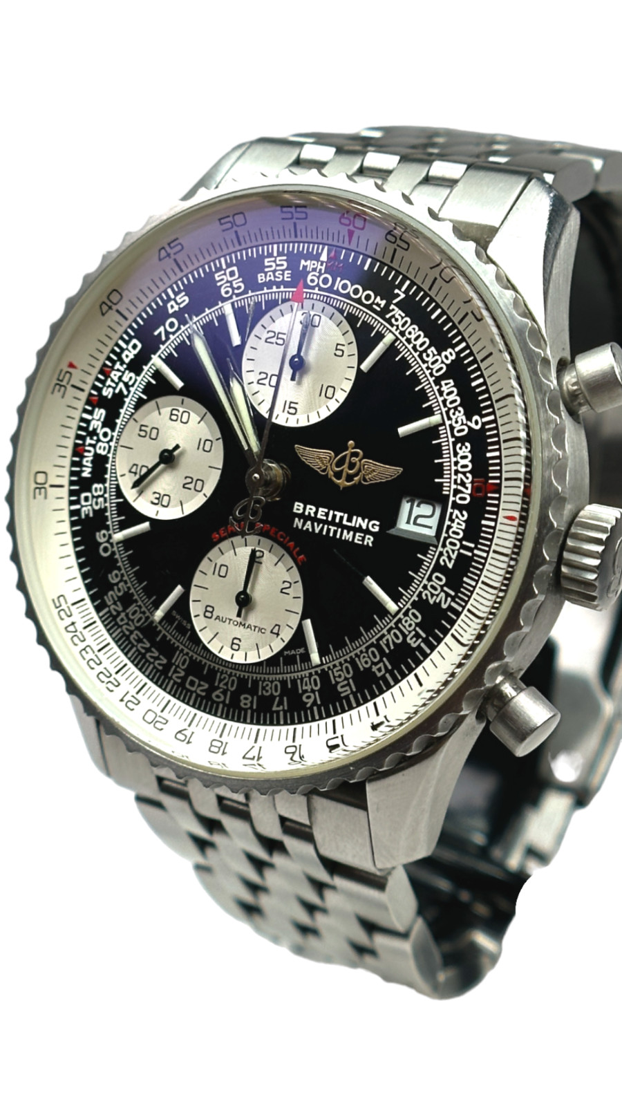Breitling Navitimer Men’s Black Watch with Baton Indexes Stainless Steel…