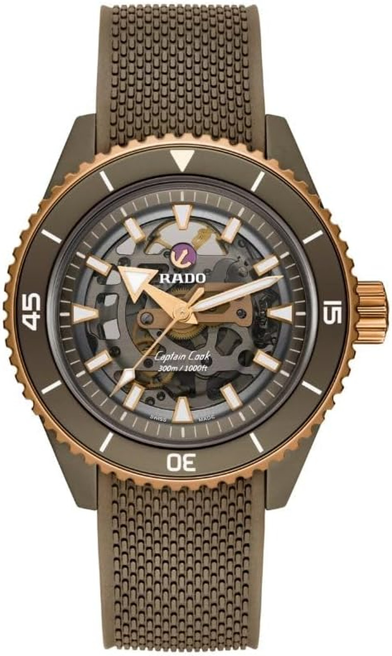 Mens Automatic Swiss Watch 43mm Ceramic Grey Dial Green Rubber Diver Waterproof