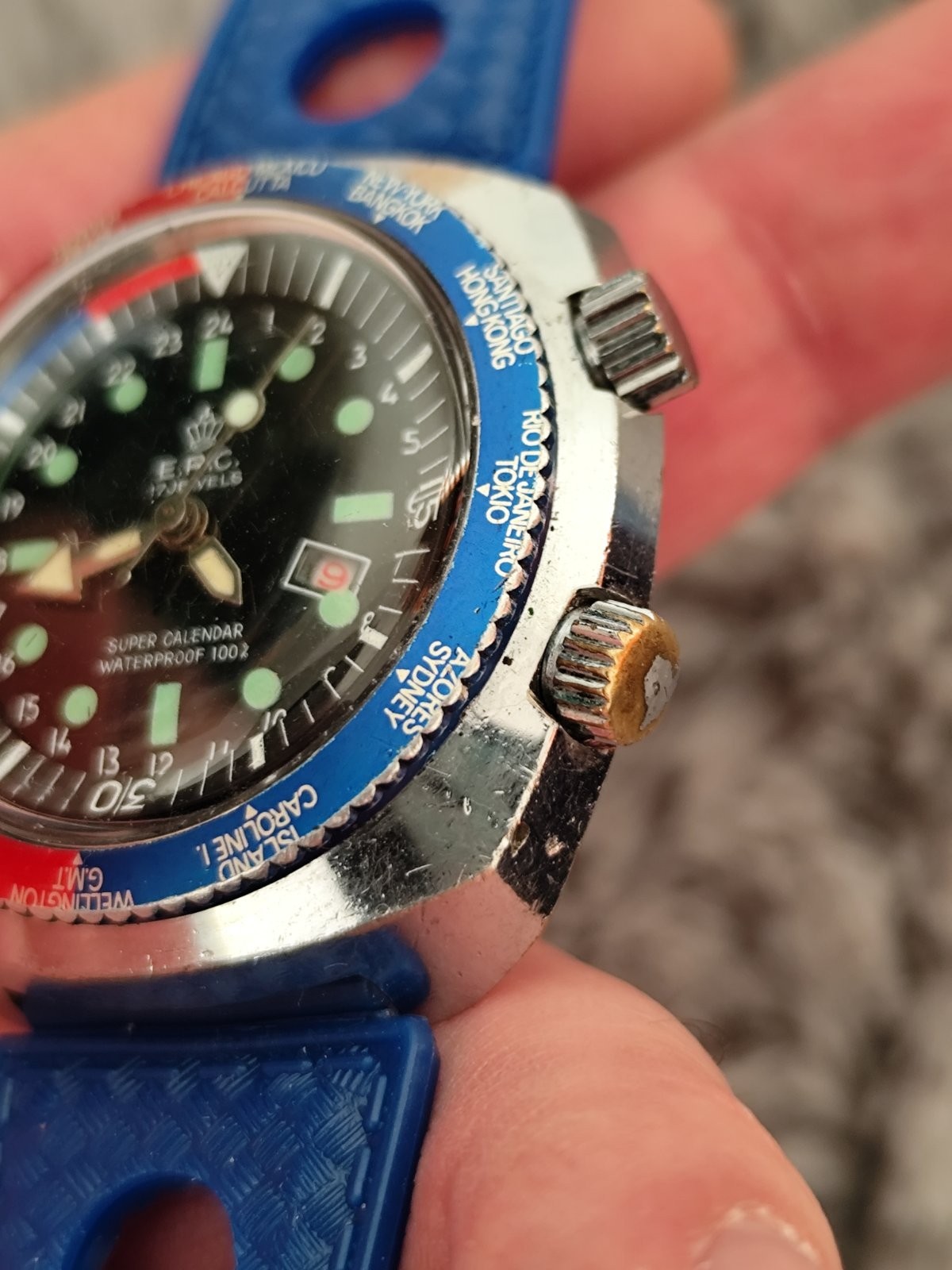 Vintage Watch E.R.C. Super Waterproof 100% Diver Inner Rotating Bezel
