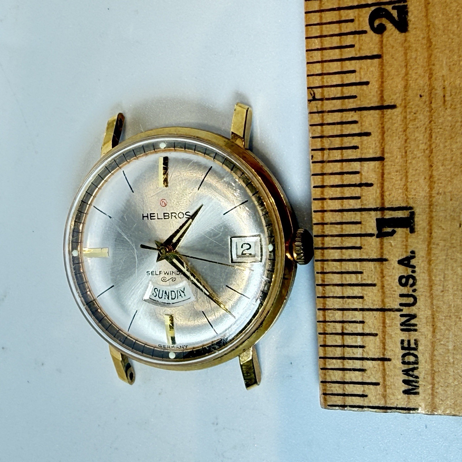 Vintage Helbros Gold Tone Day Date Men’s Automatic GERMANY Mechanical Watch Runs