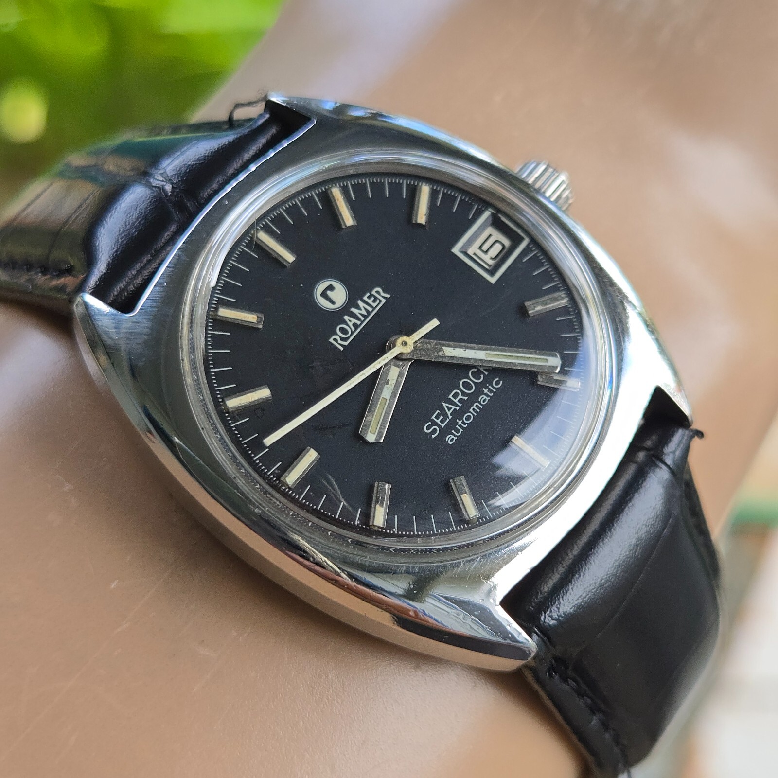 Vintage ROAMER SEAROCK men’s automatic watch MAT 471 28Jewels black dial 1960s